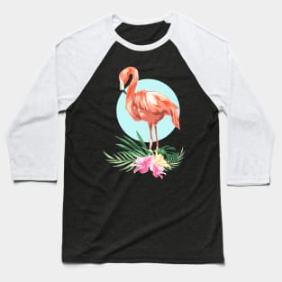 Flamingo Tropical Leaves Exotic Bird Baseball T-Shirt